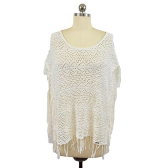 Billabong Sweaters - Billabong Ivory Crochet Poncho Sweater Medium